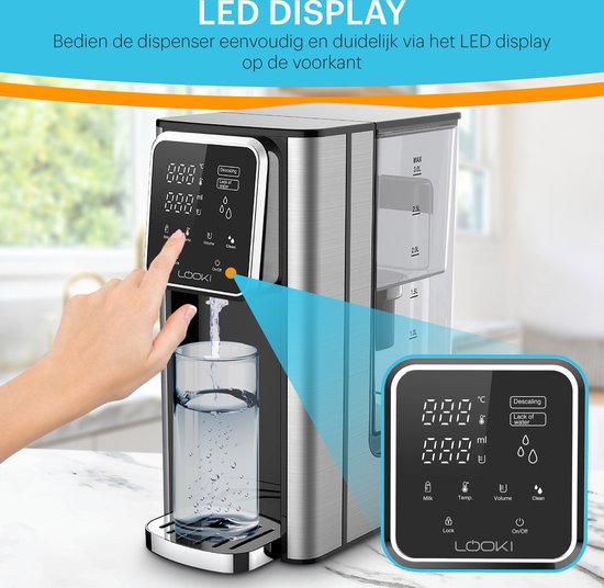 Looki Heetwaterdispenser 3.0L - 2600W - Touch Display - Melkfunctie - Warm waterdispenser - Instant Waterkoker - Heetwatertap