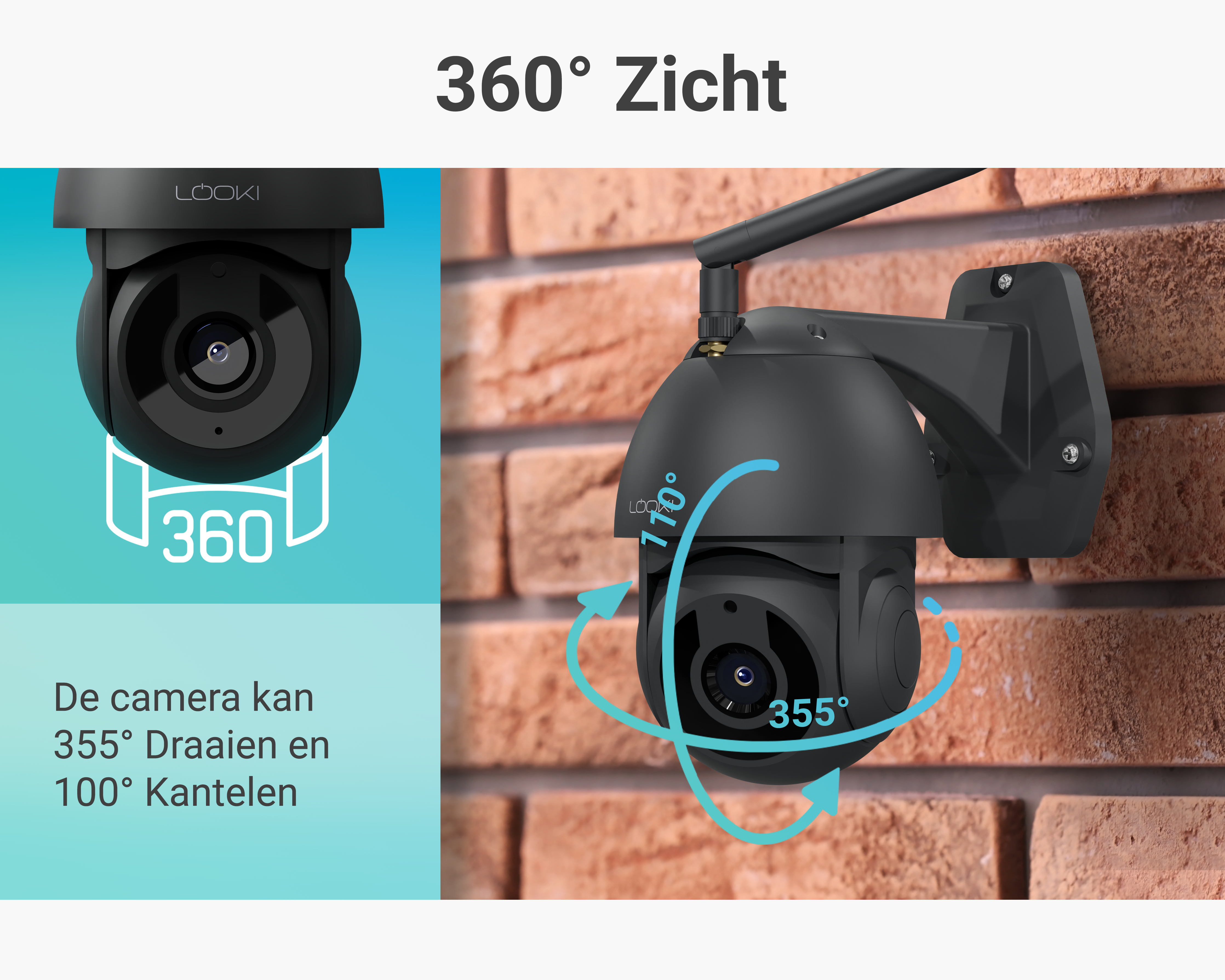 Looki 360Pro - Beveiligingscamera Buiten Draaibaar - incl. 32GB SD-kaart - 5G & 2.4G - ONVIF - Draadloos internet - Wifi - Zwart