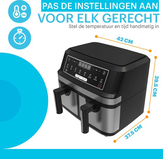 Looki Dubbele Airfryer XXL - 2000W - Duo Heteluchtfriteuse - Oven - 9.2 L - 50-200 °C