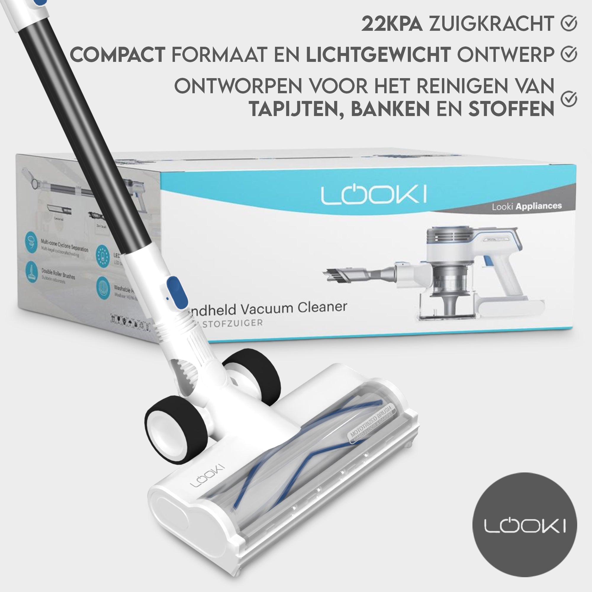 Looki Airbot - 4-in-1 Steelstofzuiger en Kruimelzuiger - 22KPA - Draadloos & Zakloos - Oplaadbaar - 250W - Stofzuiger Zonder zak