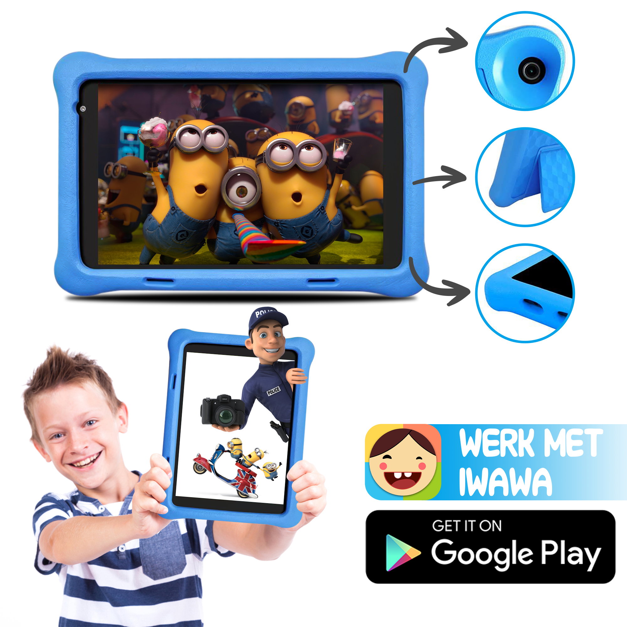Looki KidsTab Pro - Kinder Tablet – 8 Inch – Android 10 – 32GB – Camera Voor & Achter– Ouderlijk Toezicht - Schermtijd – Blauw