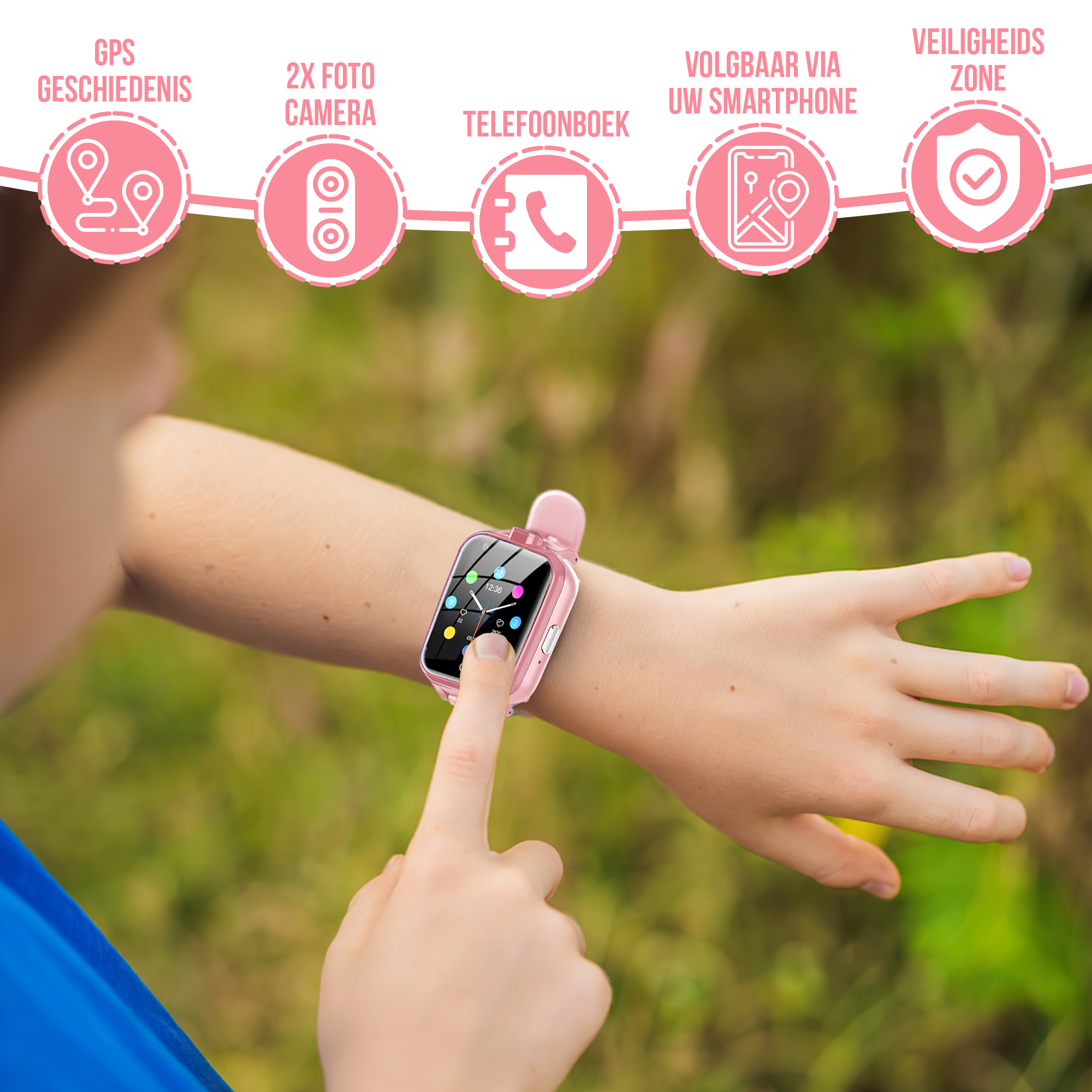 Looki Kids Smartwatch Roze - extra Horlogeband